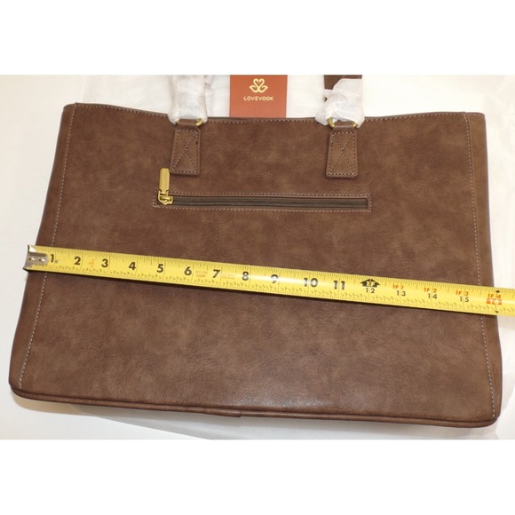 NEW Neutral Laptop Briefcase bag 11" x 16" Leather Teacher Bag - Picture 5 of 15